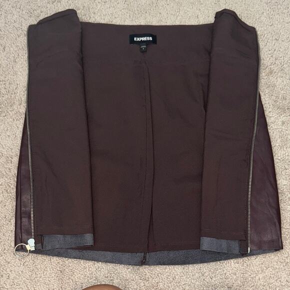 Express Brown Faux Leather Front Zip Mini Skirt Women's 4 - Picture 6 of 6